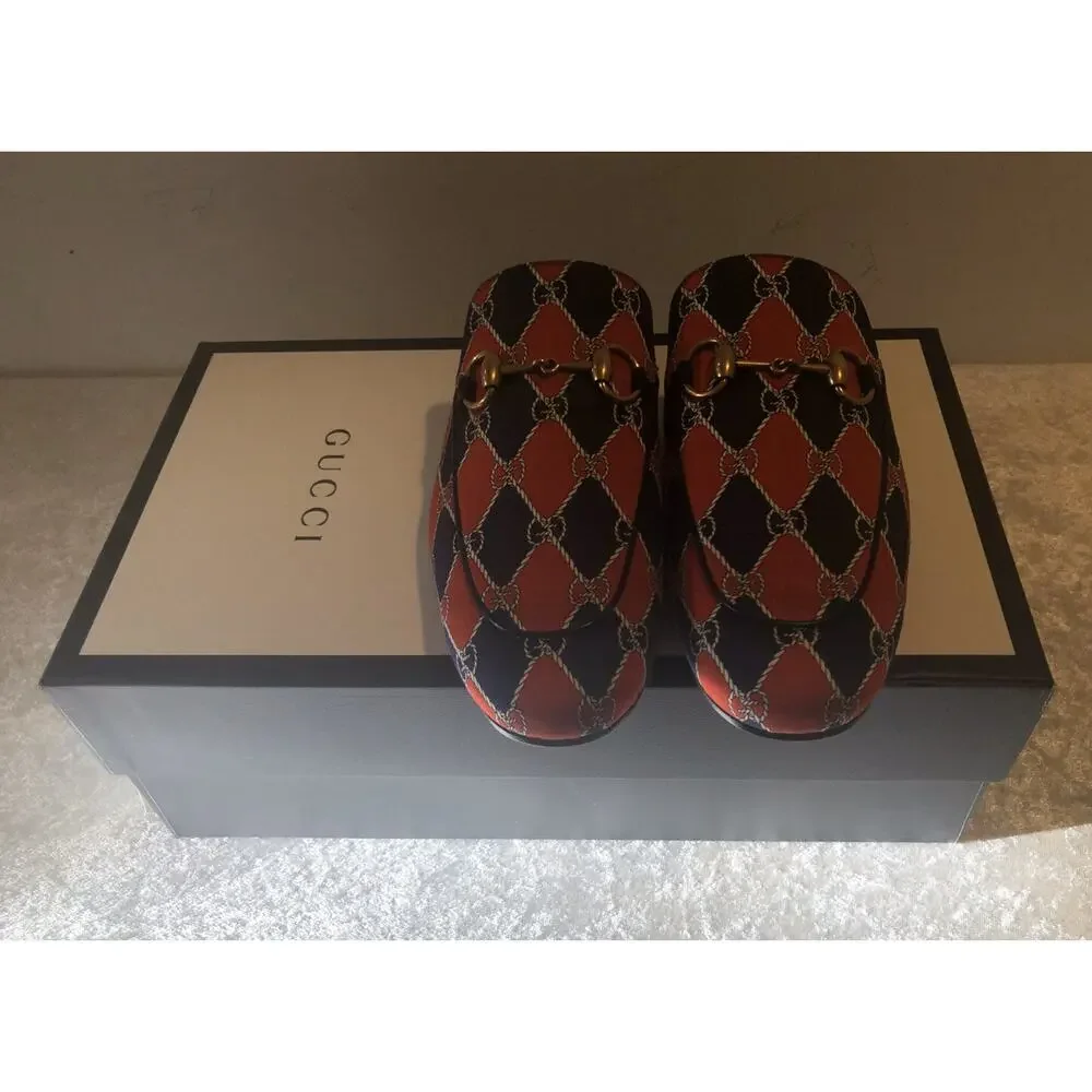 NIB Gucci Princetown Rhombus Chain-Print Horsebit Mules Size 5.5EU/6.5US $790.00
